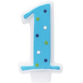 Blue #1 Candle with Polka Dots